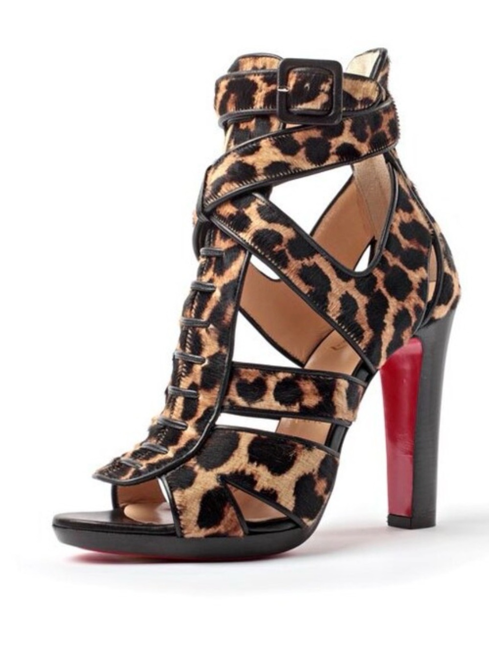 Christian Louboutin — Pony Hair Leopard Print Heeled Sandals